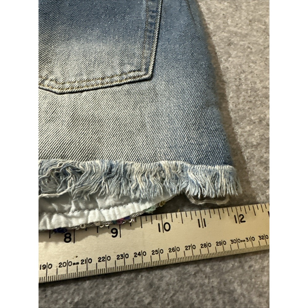 Hayden Womens‎ Medium Wash Distressed Colorful Sequins Festival Jean Shorts Med - Picture 11 of 12